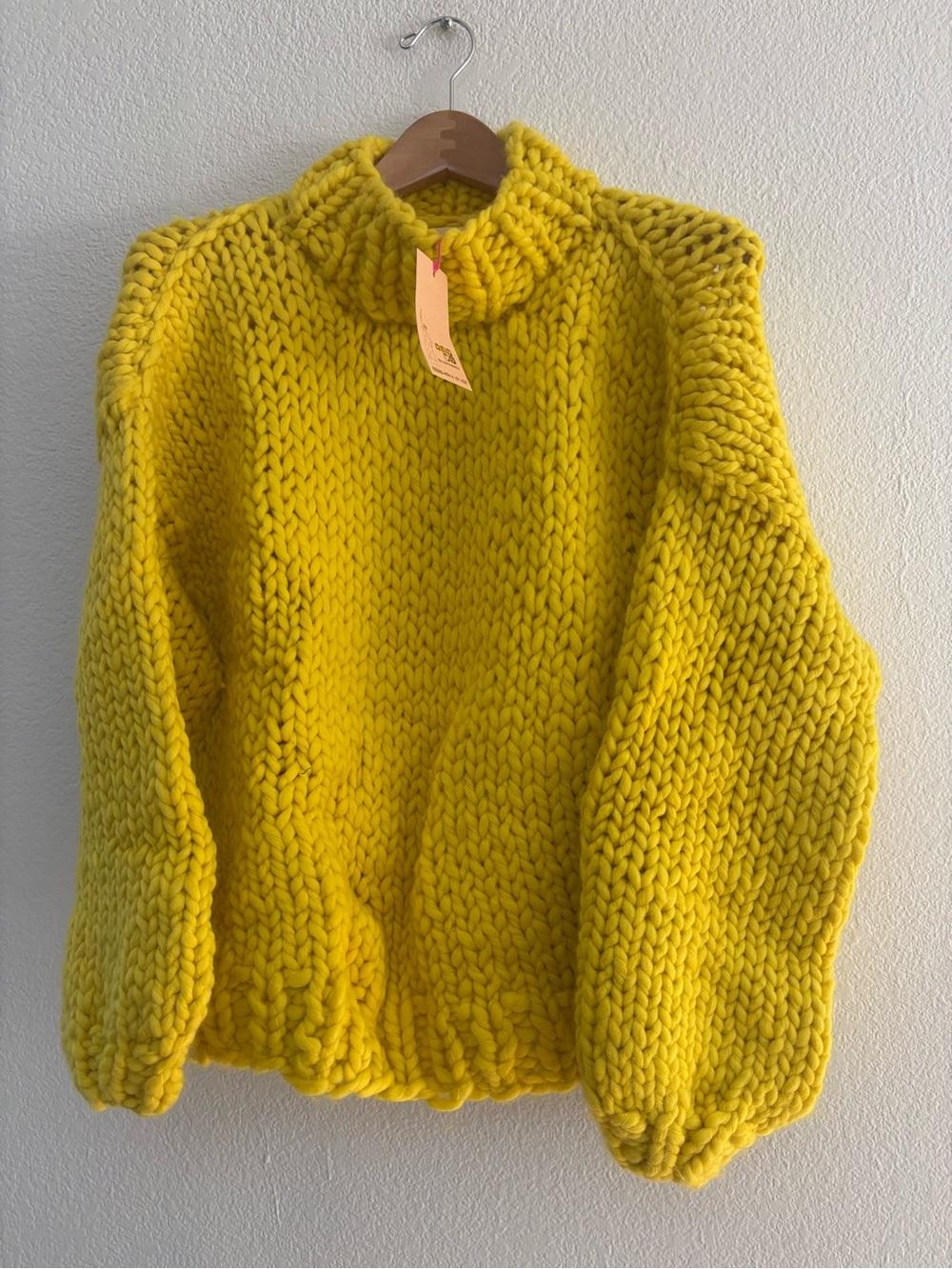 Mohair Chunky Funnel Neck Sweater in Bright Yellow